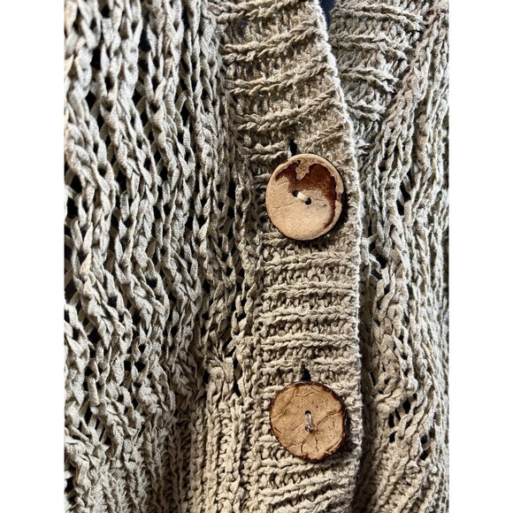 VTG Y2K Chunky Open Knit Lagenlook Slouchy Cardigan Sweater Womens L/XL Khaki - Picture 3 of 10